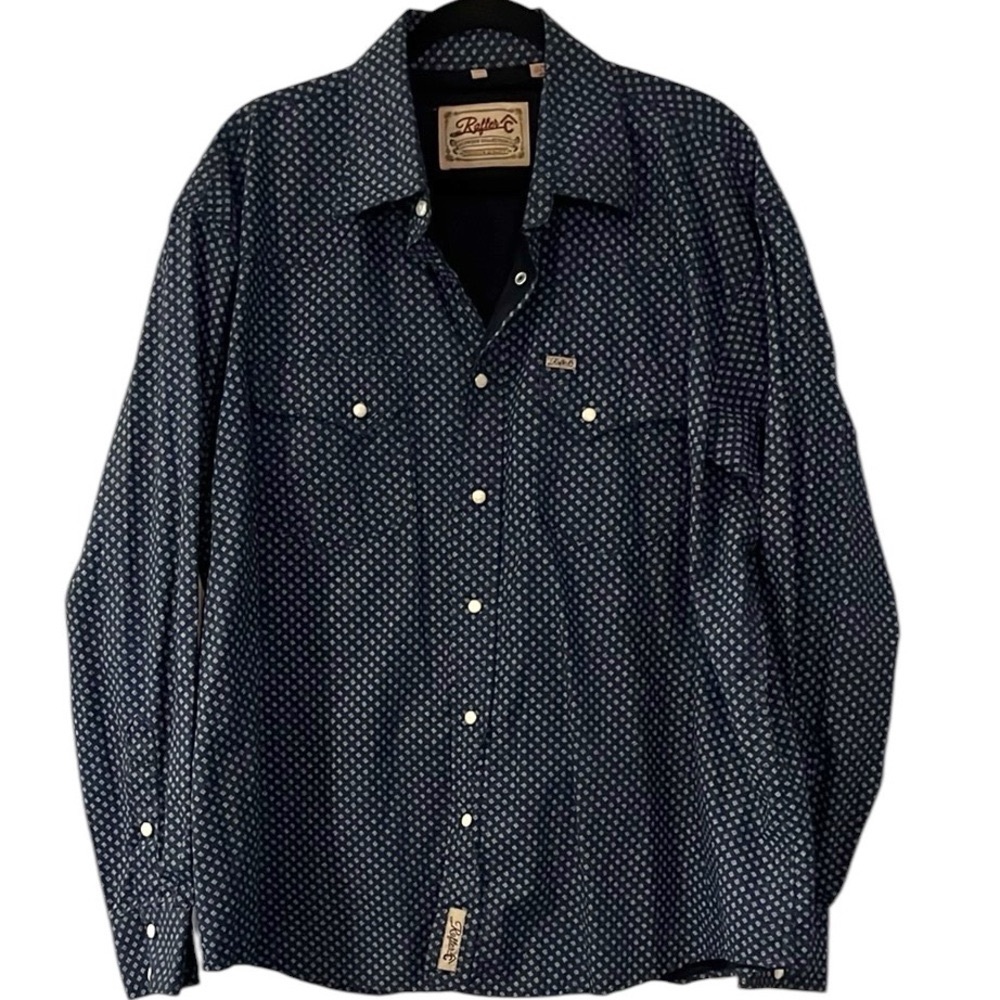 RAFTER C COWBOY COLLECTION WESTERN SNAP BUTTON LONG SLEEVE SHIRT BLUE SIZE XXL